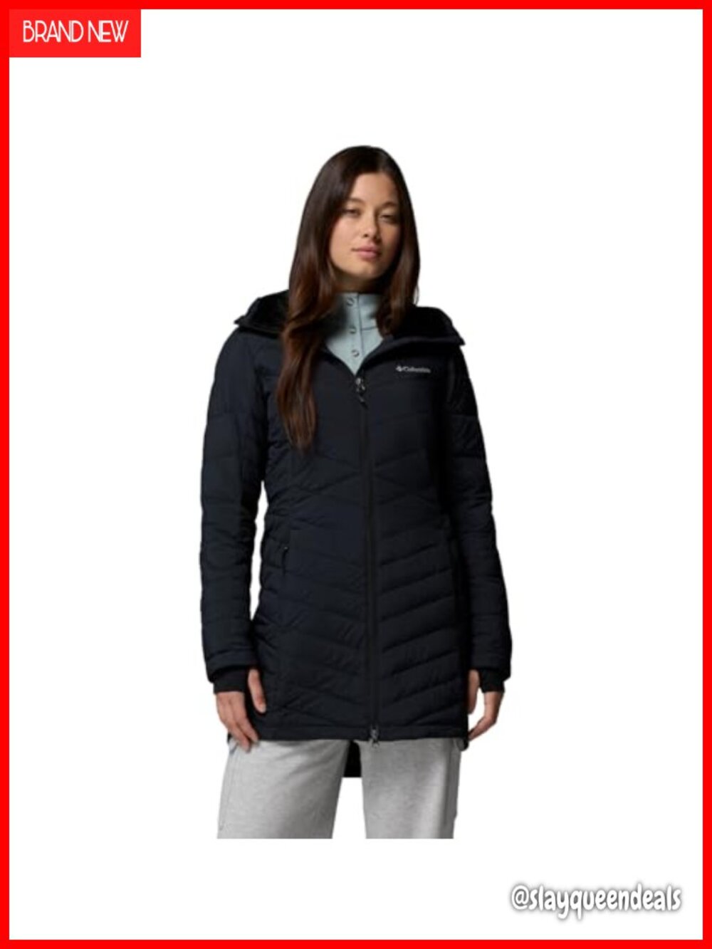 Women's Quilted Down Jacket Hooded Mid Length Insulated Outdoor Winter Coat